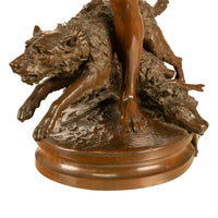 Monumental French Figurative Bronze Statue 'Au Loup' Shepherd Dog Sheep Hunting by Louis-Auguste Hiolin, 1874