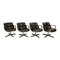 Set of 4 Mid Century Modern Charles Pollock Knoll Black Leather Executive Chairs, 1963