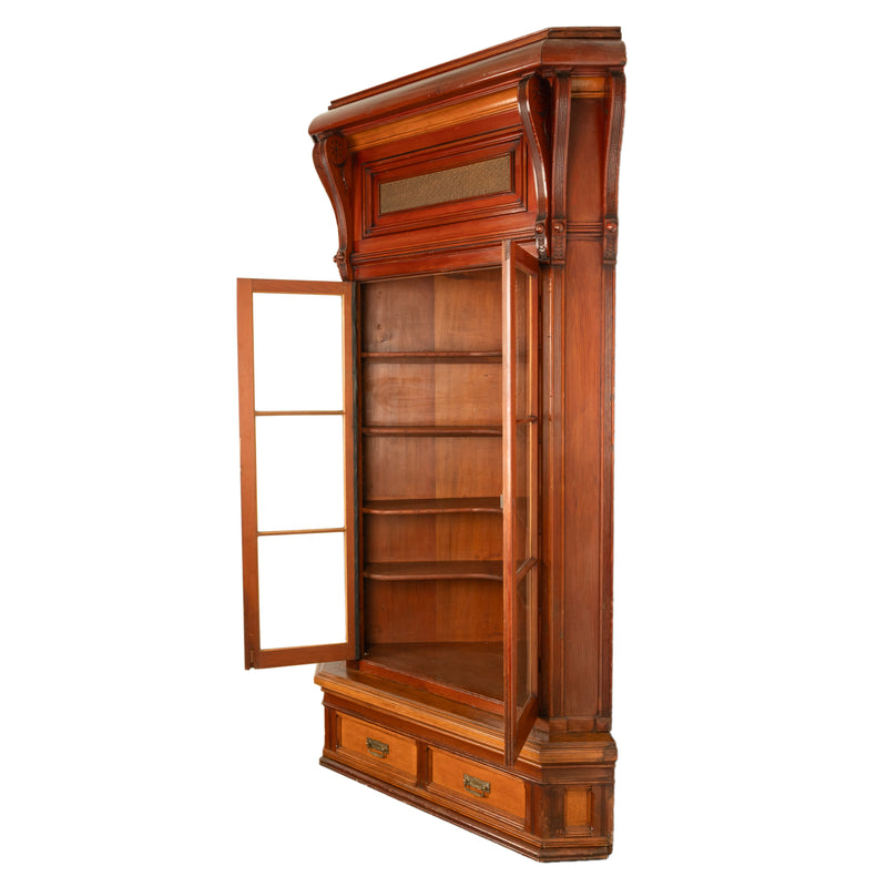 Antique Monumental Victorian Mansion Eastlake Fir Corner Cupboard Cabinet Oregon,  circa 1882