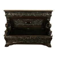 Antique Italian Renaissance Revival Carved Walnut Hall Bench Chest Dolphins 1870