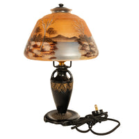 Antique Art Deco Moe Bridges Reverse Painted Landscape Boudoir Table Lamp 1920