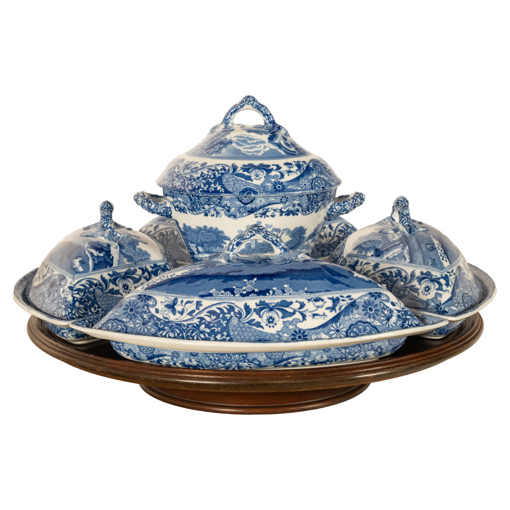 Antique Copeland Spode Blue & White Porcelain "Italian" Pattern Lazy Susan 1890