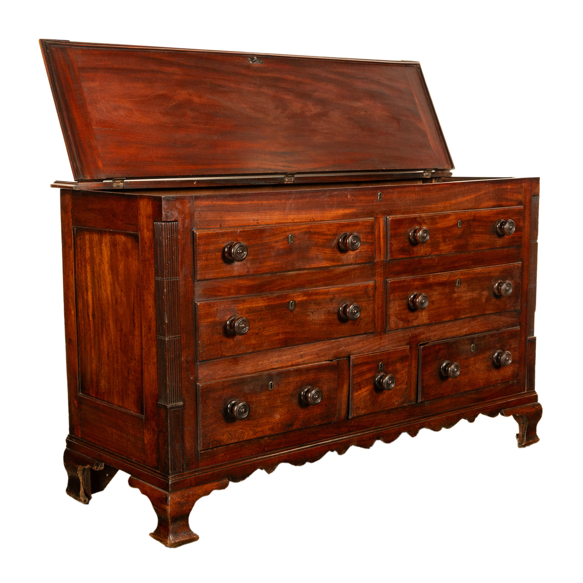 Antique 18th Century English Georgian Mahogany Hinged Top Mule Chest Coffer 1780