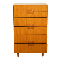 Mid Century Modern Danish Tall Boy Teak Chest of Drawers Six Drawer Dresser 1960