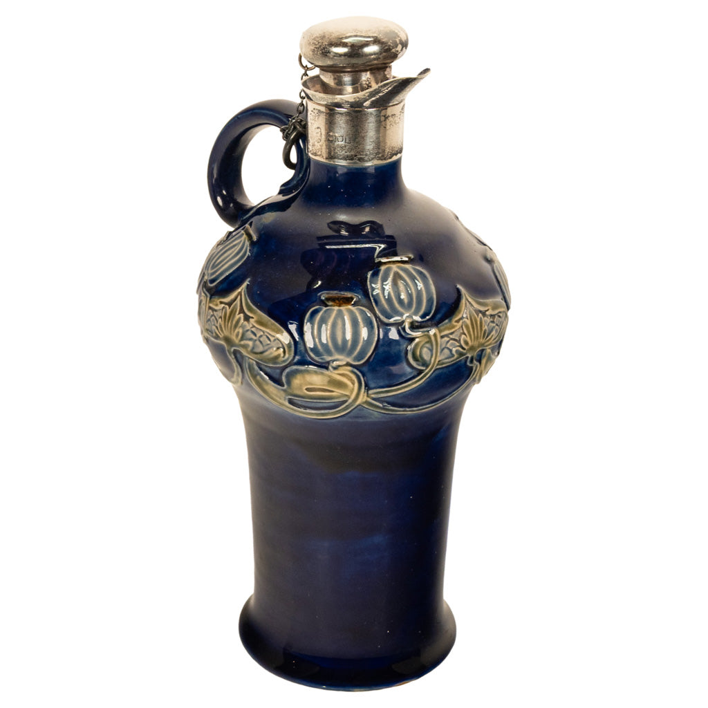 Antique Art Nouveau Royal Doulton Lambeth Whiskey Jug Silver Mounts London 1903