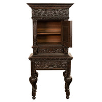 Antique 17th Century Dutch Carved Ebonized Oak Credence Cabinet on Stand 1680