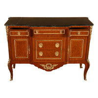 Antique French Parquetry Ormolu Marble Top Louis XVI Commode Chest Drawers 1880
