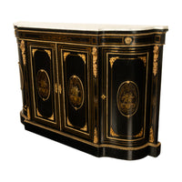 19th Century French Napoleon III Ormolu & Marble Ebonized Cabinet Sideboard 1860