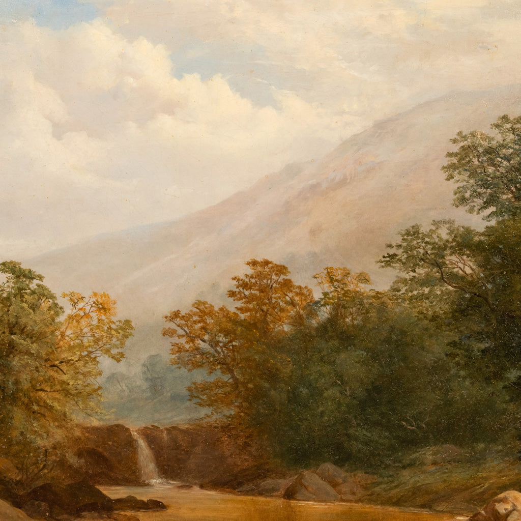 Large Antique English 19thC Oil Painting River Lyn Landscape Barnstaple Devon by Albert Lane, 1860