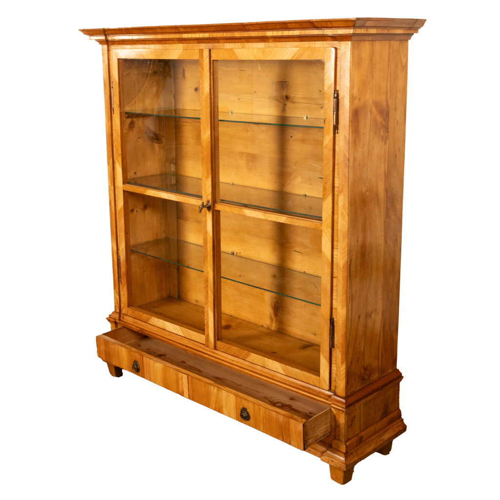 Antique Austrian Cherry Wood Biedermeier Display Library Cabinet Bookcase 1840
