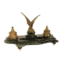 Antique 19thC French Empire Gilt Bronze Marble Eagle Desk Set Twin Inkwell 1880