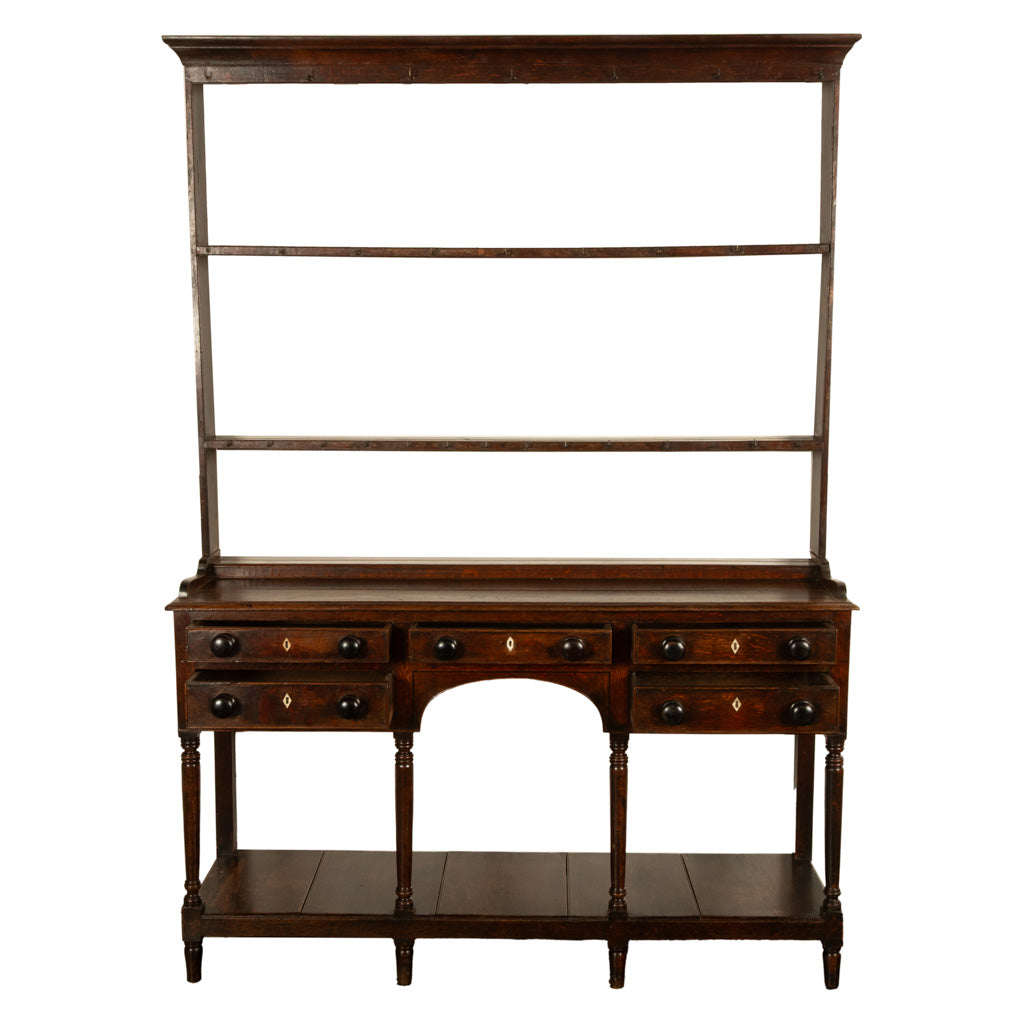 Antique 18th C George III Country Welsh Oak Dresser Plate Rack & Pot Board 1790