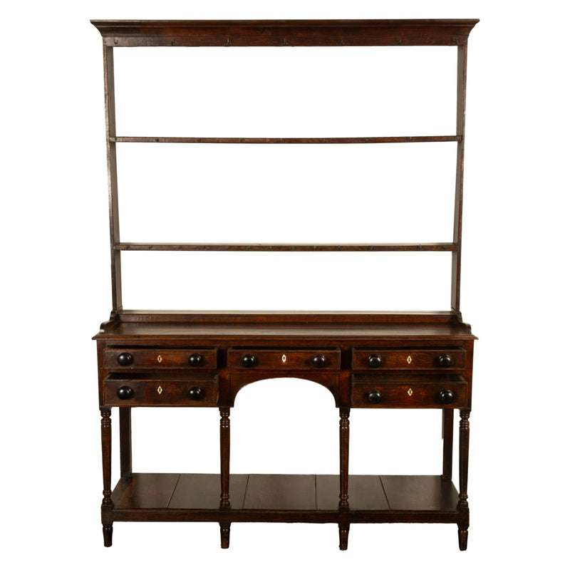 Antique 18th C George III Country Welsh Oak Dresser Plate Rack & Pot Board 1790