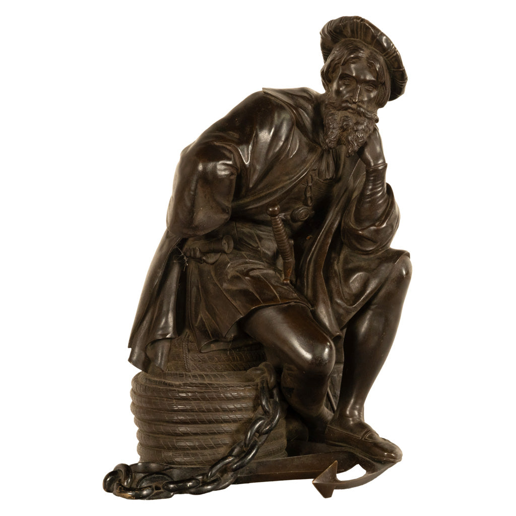 Fine Antique French School Bronze Sculpture Statue of Christopher Columbus 1870