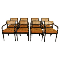 Set Eight Federal Style Japanned & Gilded Dining Arm Chairs Kittinger Furniture