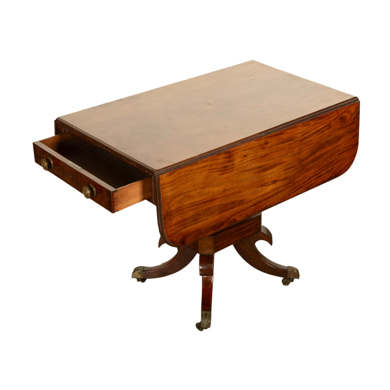 Antique Regency Mahogany Drop Leaf Twin Drawer Pembroke or Library Table 1810