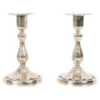 Pair Antique 19th Century Swedish Gustavian Sterling Silver Engraved Candlestick Holders 1864