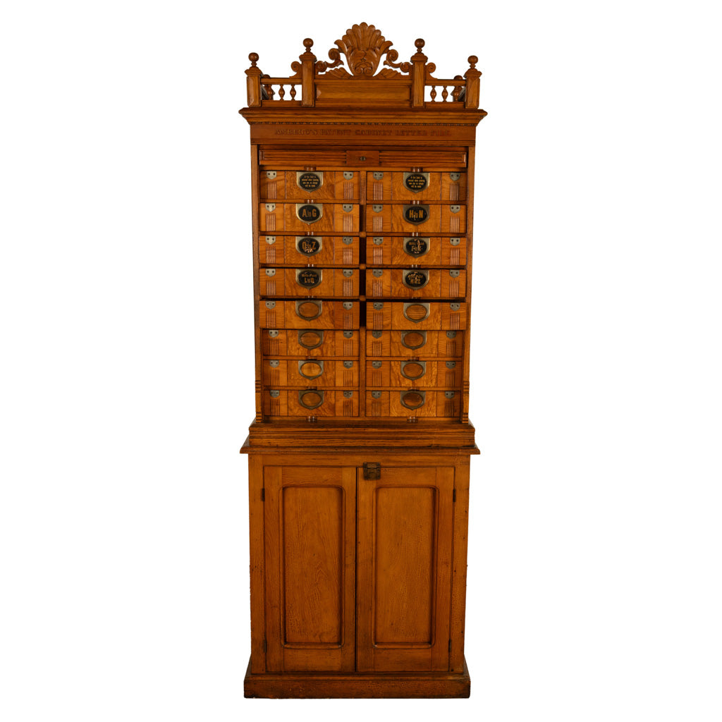 Antique American Carved Oak Victorian Roll Top Letter File Cabinet Amberg Co, 1883