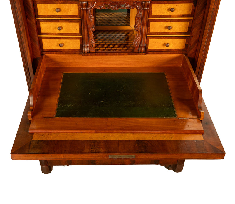 Antique Austrian Mahogany Maple Inlaid Biedermeier Secretary Chest Cabinet 1850