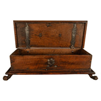 Antique Italian Baroque Walnut & Engraved Iron Jewelry Strong Box Cassone 1600
