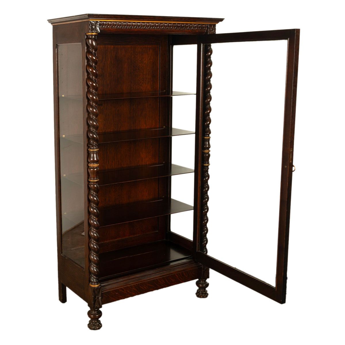 Antique American 19th Century Oak Barley Twist Display Case China Cabinet Hutch Circa 1890