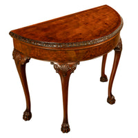 Antique Mahogany Carved Chippendale Demi-Lune Queen Anne Game Console Table 1900