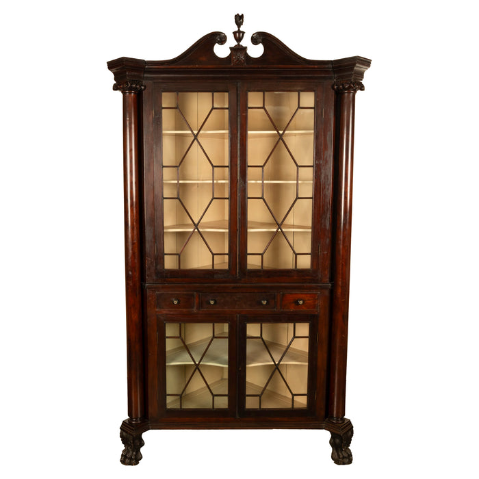 Antique American Mahogany Federal Carved Corner Cabinet East Tennessee 1820