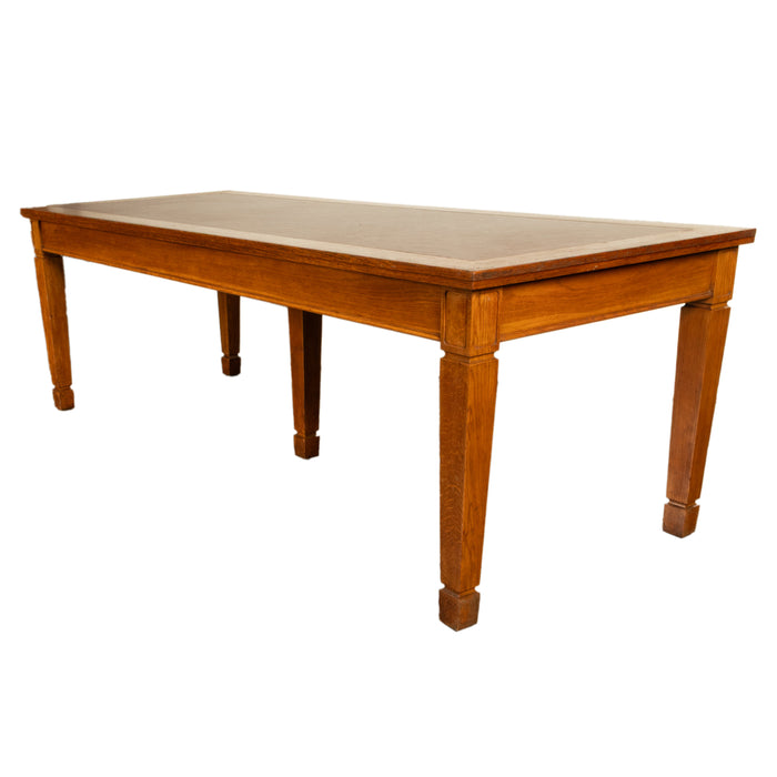 Long Antique Oak Arts & Crafts Five Leg Library Conference Dining Table 1900