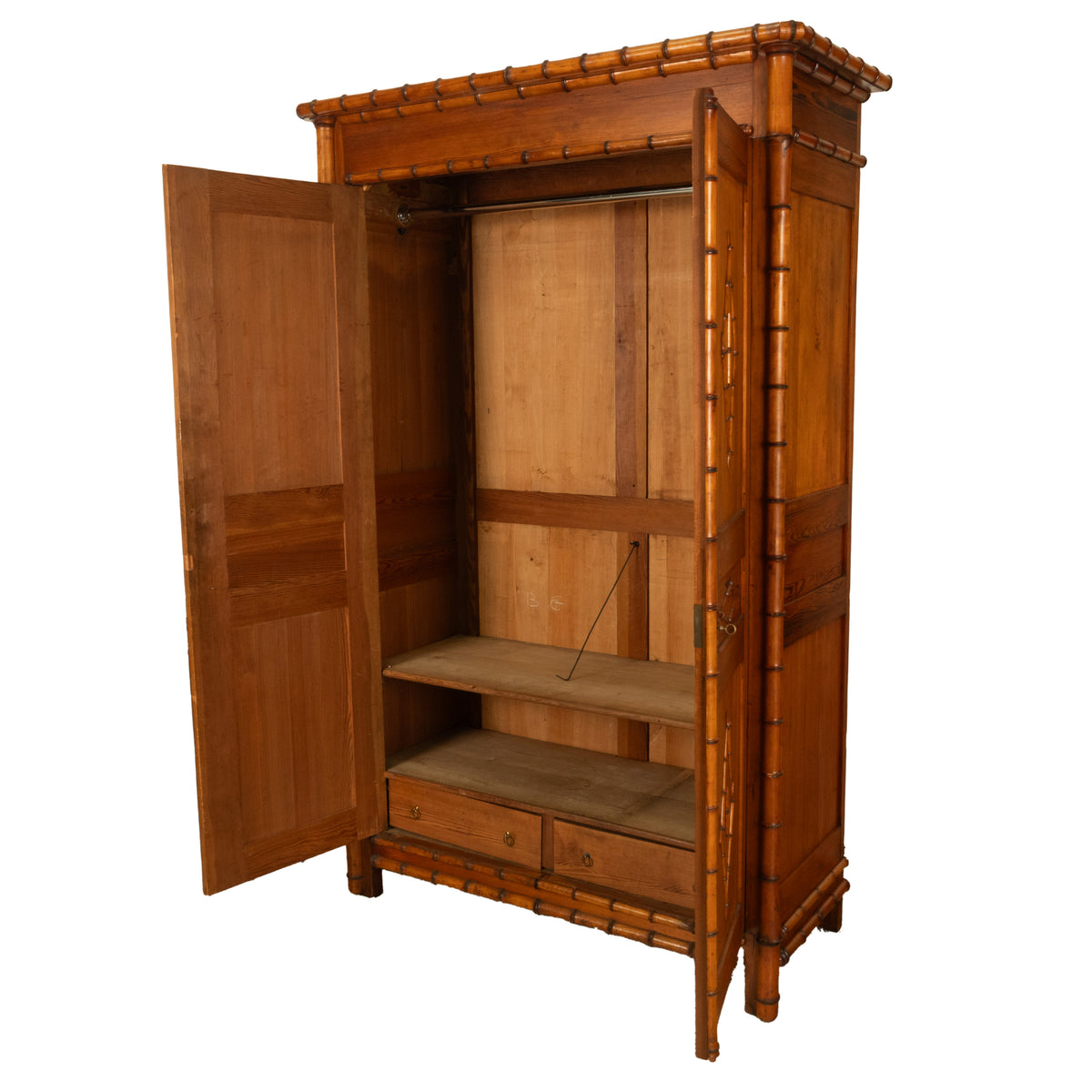 Antique 19th Century French Faux Bamboo Pine Armoire Wardrobe Cupboard 1880