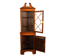 Antique Edwardian Regency Revival Inlaid Marquetry Mahogany Corner Cabinet 1890
