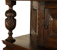 Antique 16th C Elizabethan Tudor Inlaid Oak Carved Court Cupboard Cabinet 1580