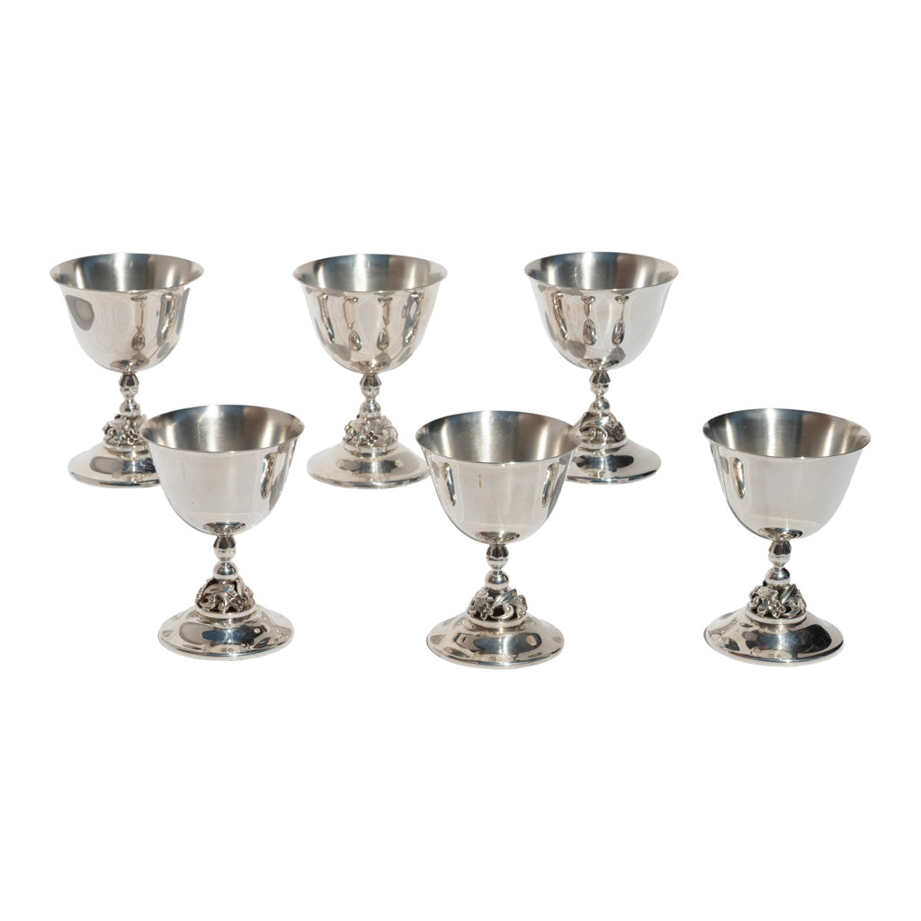 Set of Six Mid Century Modern Alphonse La Paglia Sterling Silver Wine Goblets