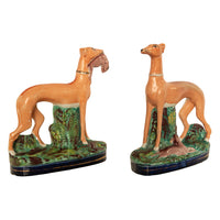 Antique 19thC Pair of Staffordshire Whippets Greyhounds Hunting Dog Figures 1860
