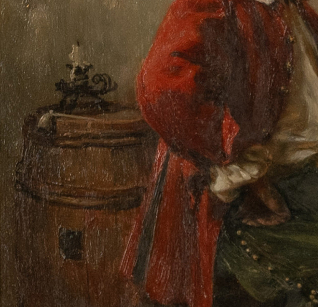 Antique German Genre Oil Painting Portrait Cavalier Drinking Wine by Albert Friedrich Schroder, 1899