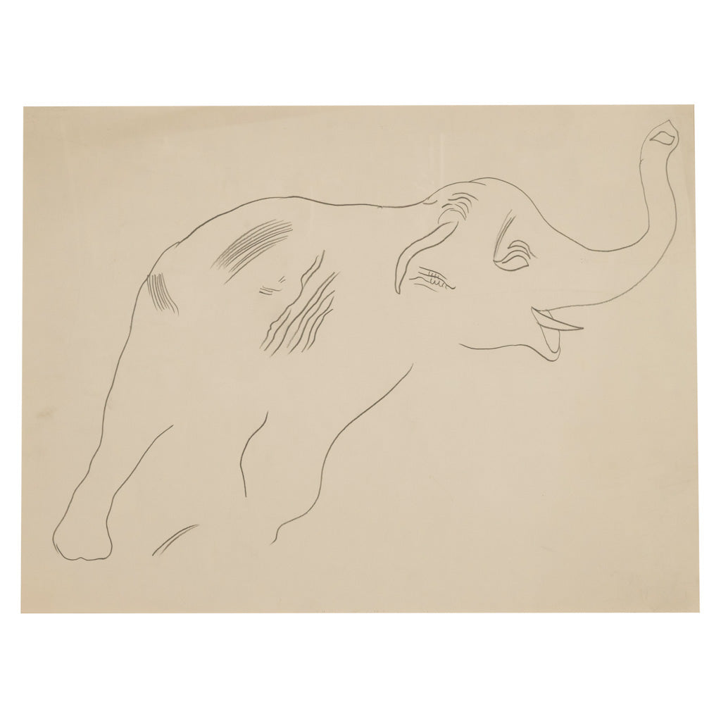 Rare Original Abstract Elephant Graphite Drawing Catalogue Raisonné Ex-Christies by Andy Warhol, 1955