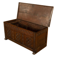 Antique English 17th Century William III Carved Oak Coffer Chest Candle Box 1690