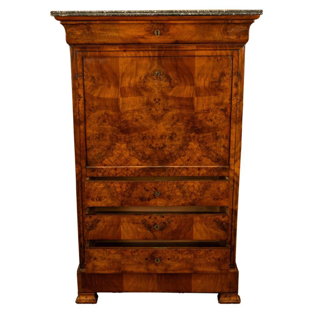 Antique French Louis Philippe Burr Walnut Secrétaire à Abattant Desk Chest 1840