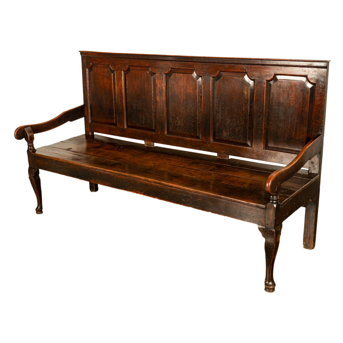 Antique English 18th Century Georgian Chippendale Paneled Oak Settle Bench 1780