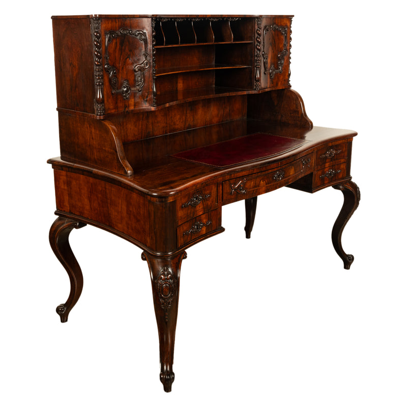 Antique French Carved Rosewood Louis Philippe Rococo Desk Bureau Writing Table Circa 1850