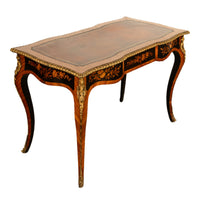 Antique French Louis XV Tulipwood Marquetry Ormolu Bureau Plat Writing Table Circa 1880