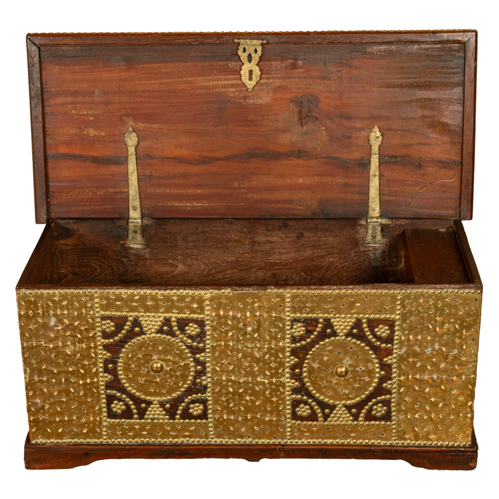Antique 19thC Zanzibar Omani Teak & Brass Stud & Copper Clad Dowry Chest 1850