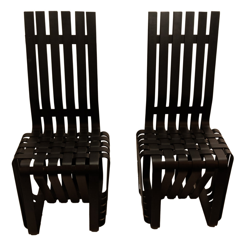 Pair American Modernist "High Sticking" Black Chairs Frank Gehry for Knoll 1992