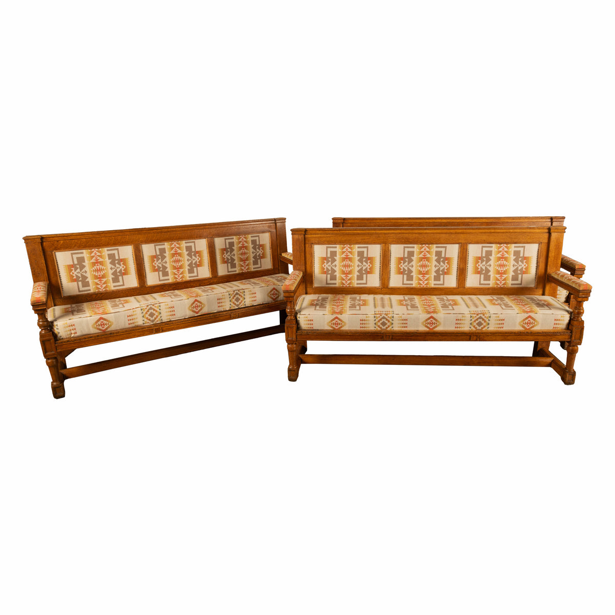 Antique 19th Century French Oak Bench Pew Pendleton Chief Joseph Fabric 1880
