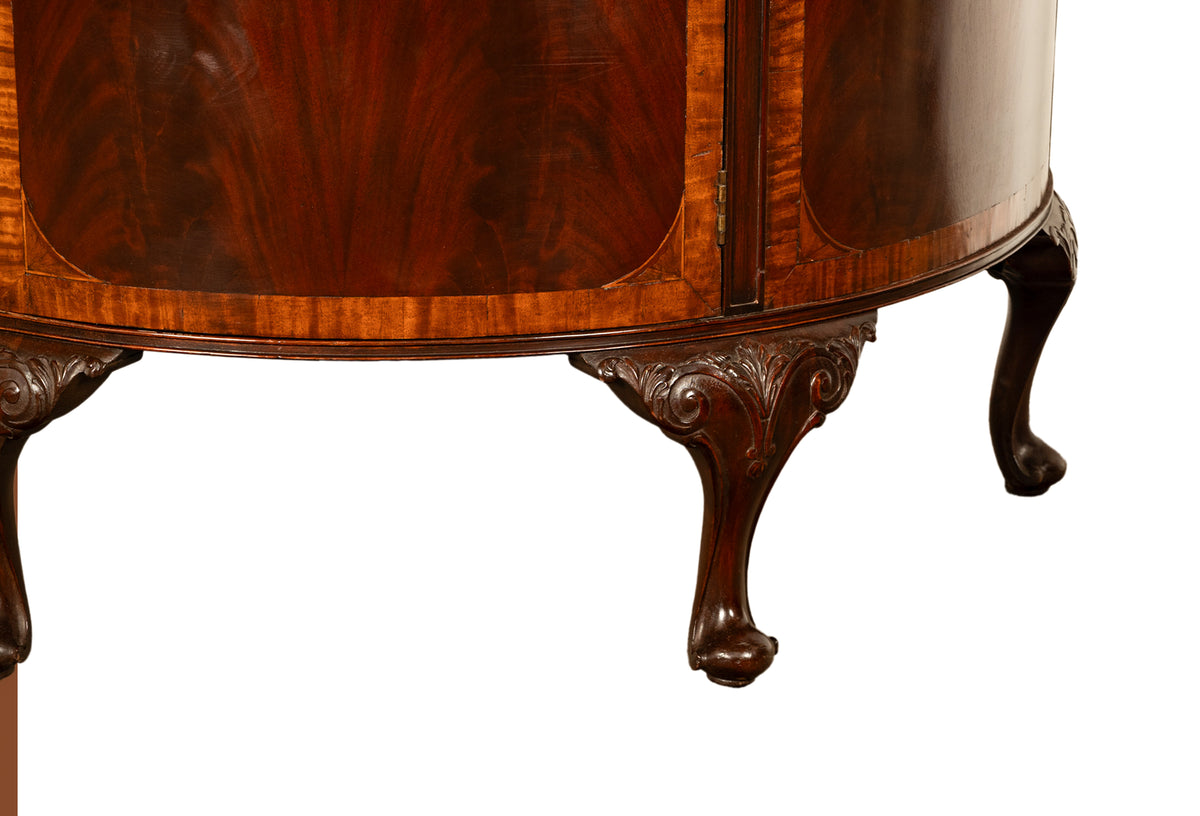 Antique Mahogany Marble Top Demi-Lune Marquetry Inlaid Drinks Cabinet or Server, Circa 1900