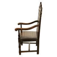Antique 17th Century English Charles II Oak Carved Wainscot Armchair 1680