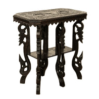 Antique Carved Anglo Indian Teak Wood Elephant Twin Tier Lamp Side Table 1900