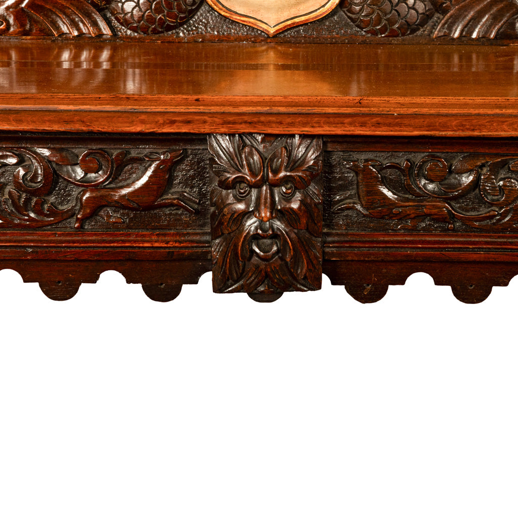 Antique Carved Oak Hall Table Skipworth Family Painted Royal Coat of Arms 1860