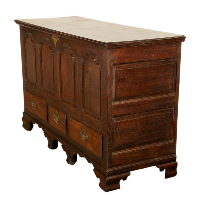 Antique Early Georgian Large 4 Panel 3 Drawer Hinged Top Mule Chest Coffer 1740