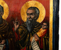 Antique Greek Eastern Orthodox Religious Painted Icon Egg Tempera 3 Saints 1780