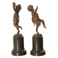 Pair Antique French Bronze Marble Putti Dancing Musicians Statues Sculpture 1860